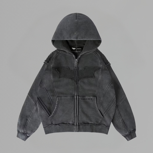 HOODIE YOUNGLA x BATMAN ARMORED ZIP BLACK WASH