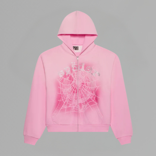 HOODIE SP5DER RHINESTONE PINK