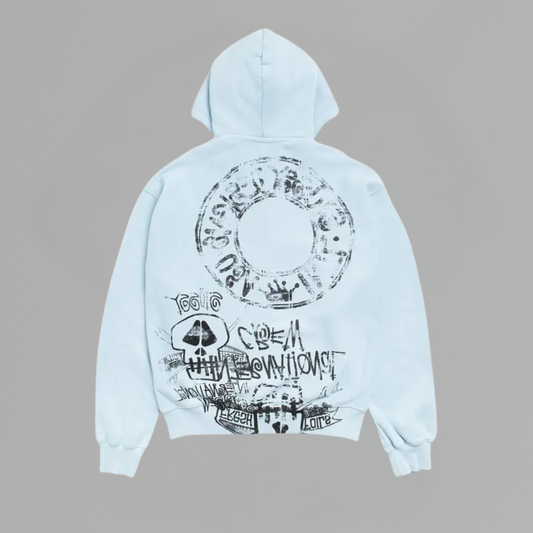 HOODIE STUSSY SKULLS ZIP PIGMENT DYED - SKY BLUE