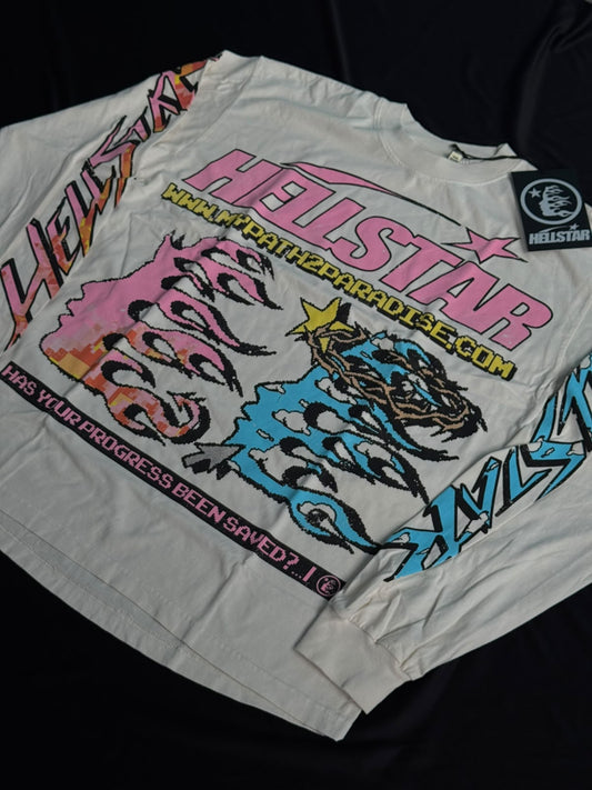 HELLSTAR Pixel Long Sleeve White Tee