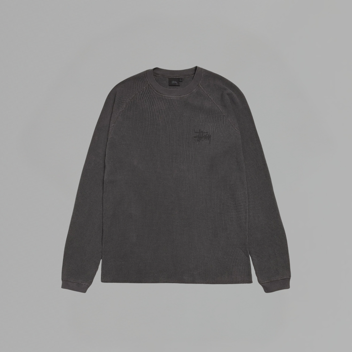 T SHIRT STUSSY RAGLAN THERMAL BASIC STOCK WASHED BLACK