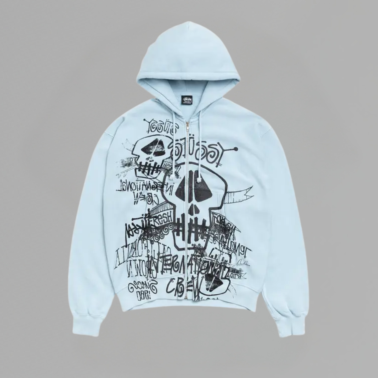 HOODIE STUSSY SKULLS ZIP PIGMENT DYED - SKY BLUE