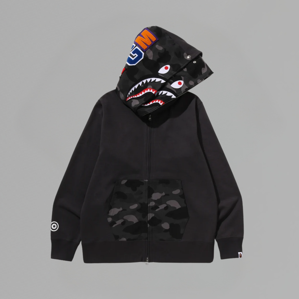HOODIE BAPE COLOR CAMO SHARK FULL ZIP DOUBLE BLACK