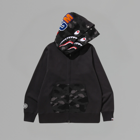 BAPE Color Camo Shark Full Zip Double Hoodie – Black