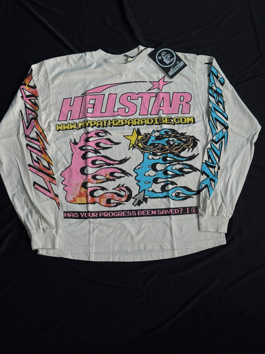 HELLSTAR Pixel Long Sleeve White Tee