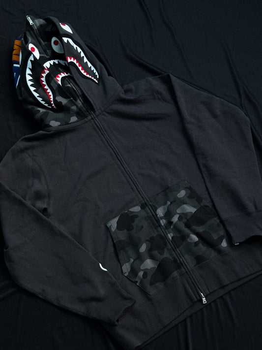 BAPE Color Camo Shark Full Zip Double Hoodie – Black